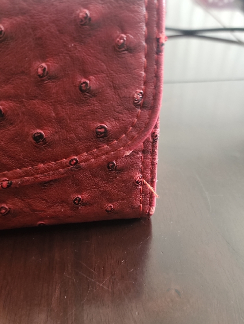 Mulberry Red Ostrich Embossed Leather Wallet Gold Tree Medallion Flap - Picture 4 of 8